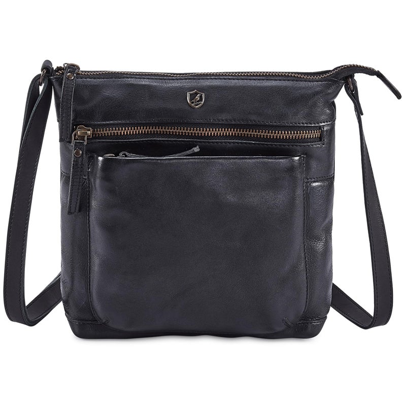 Cochoa Real Leather Purse for Women Crossbody Bag Travel Shoulder Handbag Small Vintage Pocketbook (Black Washed Vintage) - Image 1